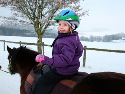 Familienhotel - Wellnessbereich - Beliebtes Wanderreiten: Kinder reiten – Eltern führen das Pferd - Familienhotel Ebbinghof